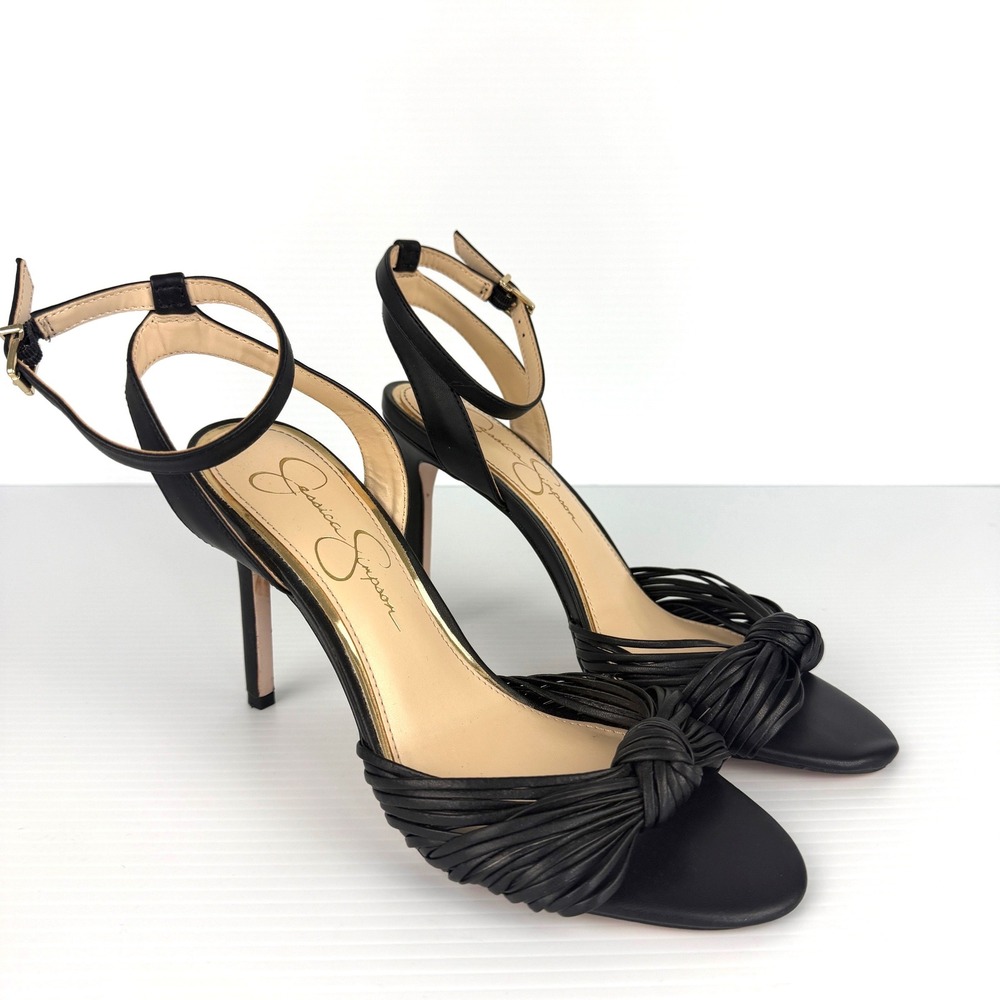 Jessica Simpson Womens‎ Black Strappy Knotted Stiletto Heel Sandals Ankle Strap